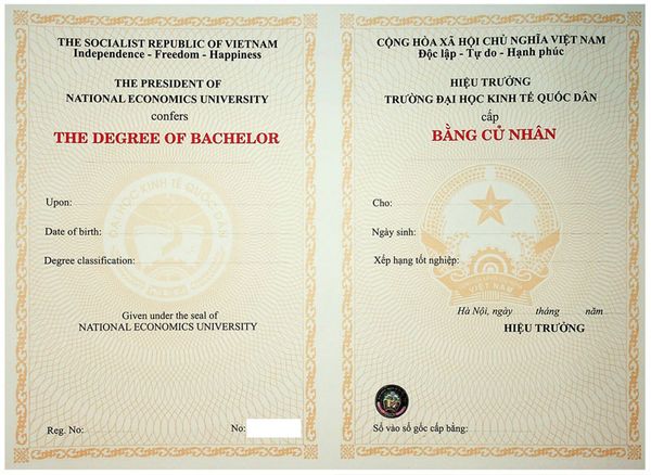 Phôi bằng của trường Đại học Kinh tế Quốc dân